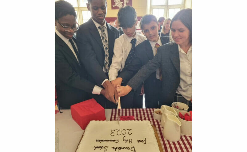 On Sunday 18th June 2023, five Downside School pupils - Oliver, Ryan, Johnny, Ottilie, Akaniro - received Holy Communion for the first time during Mass in the Abbey Church.