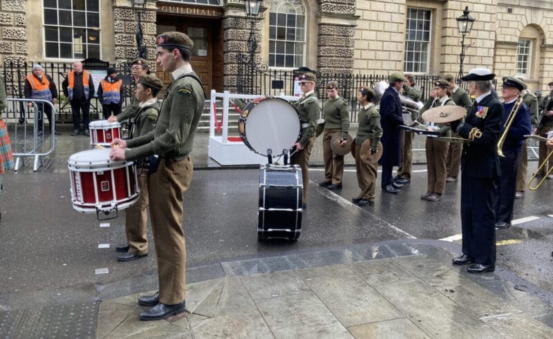 We were very proud that the Downside School Band was asked to lead the Bath Remembrance Day parade on Sunday (accompanied by Owain Daley (R21) on the bagpipes).