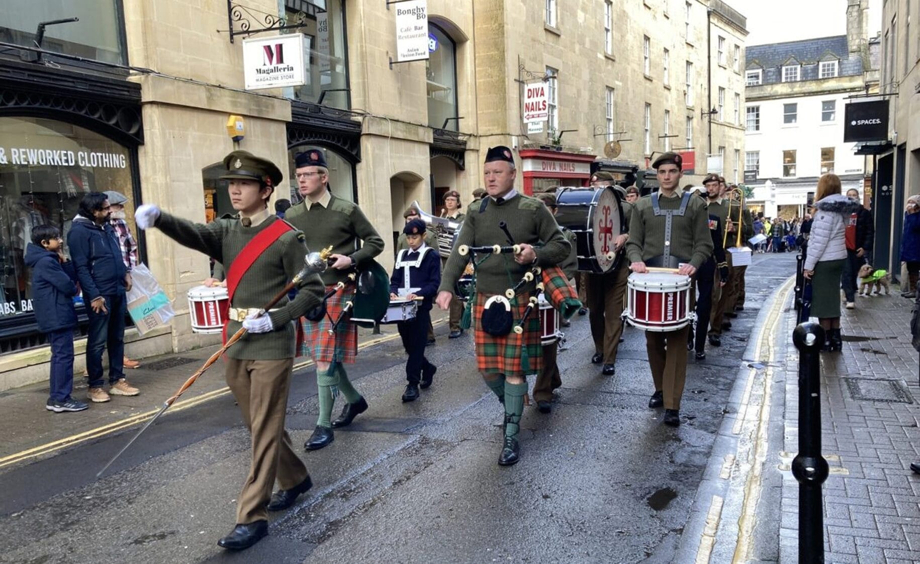 We were very proud that the Downside School Band was asked to lead the Bath Remembrance Day parade on Sunday (accompanied by Owain Daley (R21) on the bagpipes).