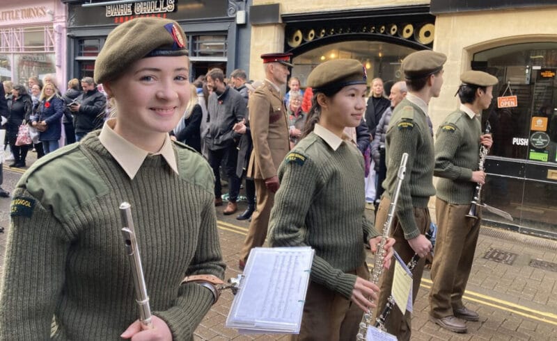 We were very proud that the Downside School Band was asked to lead the Bath Remembrance Day parade on Sunday (accompanied by Owain Daley (R21) on the bagpipes).