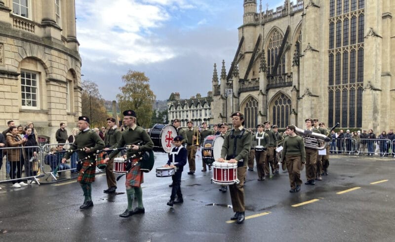 We were very proud that the Downside School Band was asked to lead the Bath Remembrance Day parade on Sunday (accompanied by Owain Daley (R21) on the bagpipes).